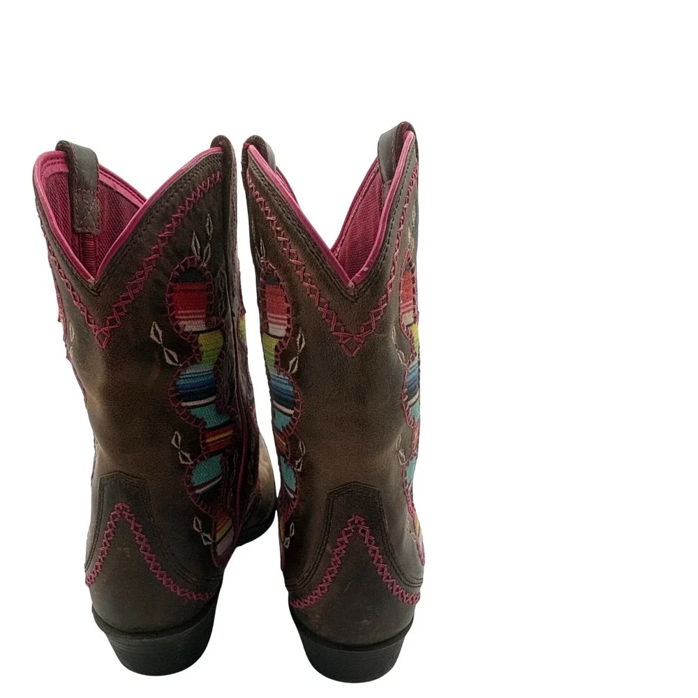 Ariat Desert Diva Kids Cowboy Boots Girl Sz 2 Brown Cactus Inset Pink Stitching - Picture 7 of 9